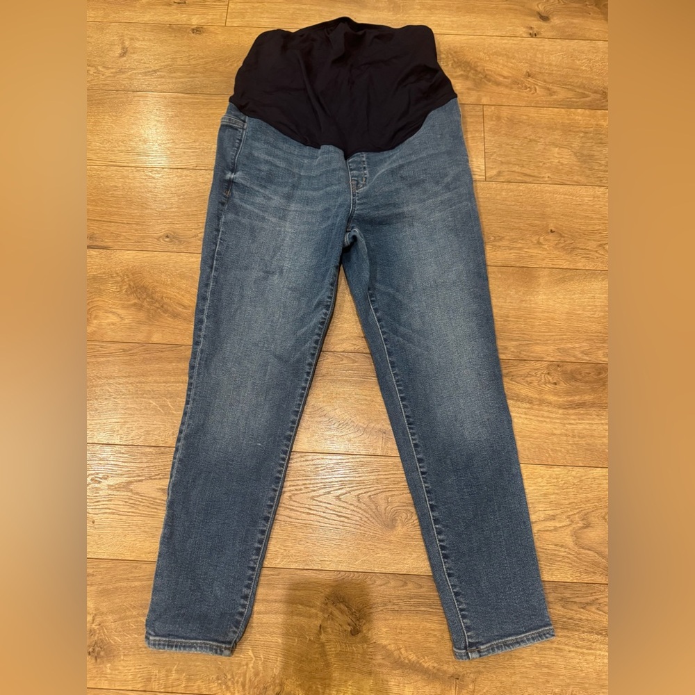Madewell Skinny Maternity Jeans in Blue with Black Waist Panel